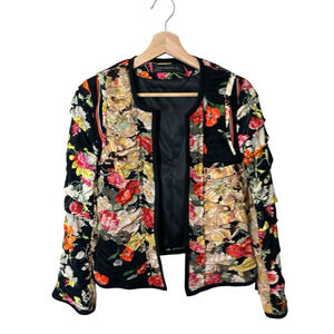 Zara Floral Stripe Black Patchwork Jacket XS/S Boho Cowgirl Gypsy Art to Wear